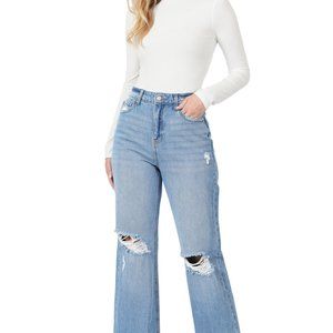Zenana Women's High Rise Destroyed Raw Hem Jeans